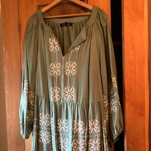 Anna York, knee length olive colored dress